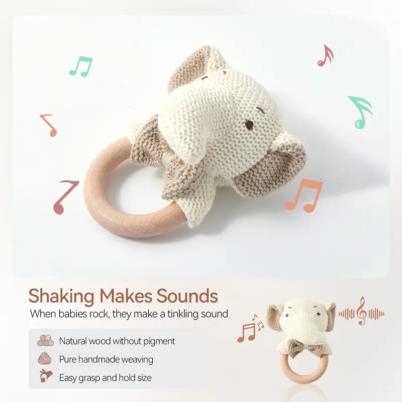 Baby Crochet Animal Rattle Newborn Cartoon Elephant Bear Wooden Ring Mobile Sooth Rattle Toy Montessori 0-12 Months Birth Gift