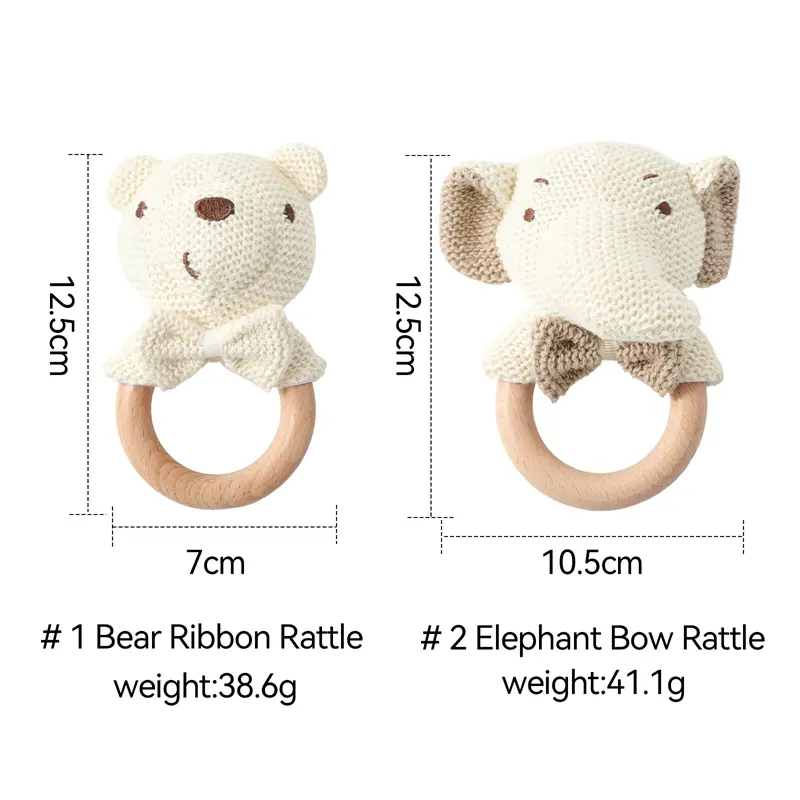Baby Crochet Animal Rattle Newborn Cartoon Elephant Bear Wooden Ring Mobile Sooth Rattle Toy Montessori 0-12 Months Birth Gift
