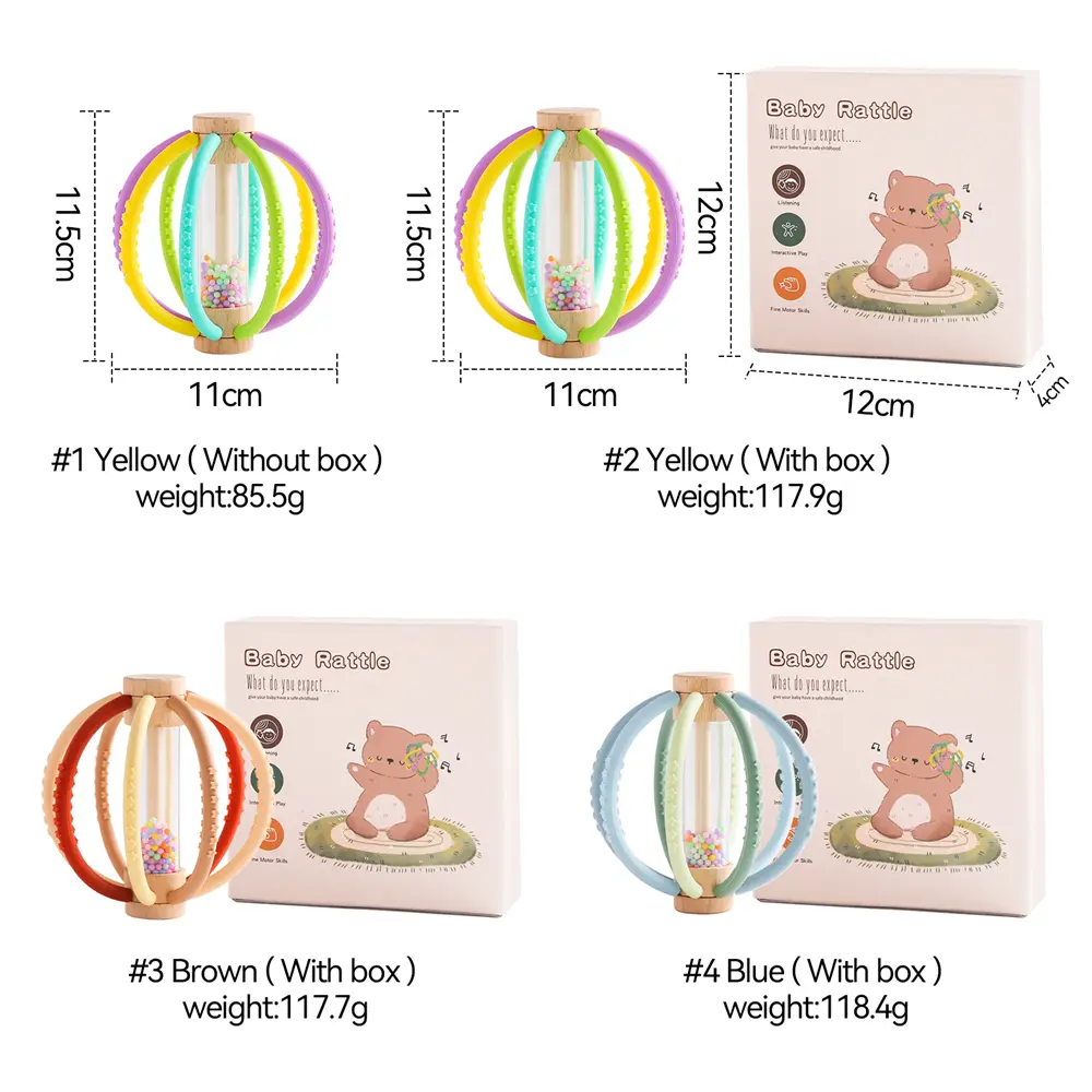 Rattle Toy Wooden Rain Drum With Silicone Silicone Teeth Grinding Rod Baby Toy Multi-Function Newborn Sensory Touch Baby Gift