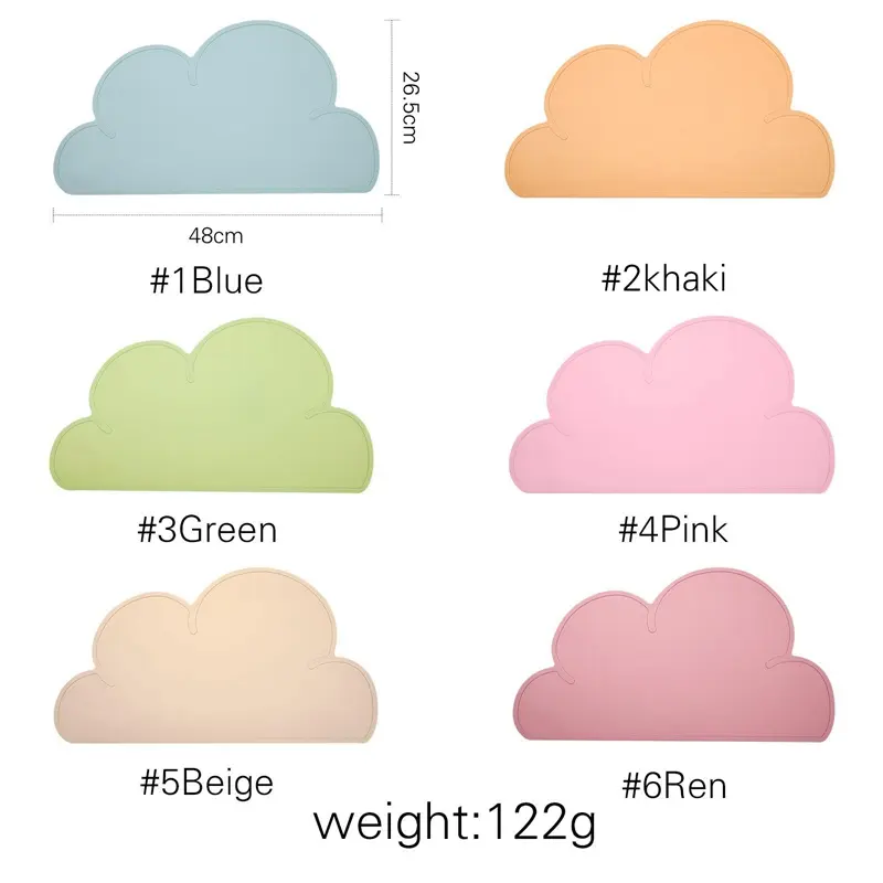 Silicone Cloud Shape Multicolor Baby Placemat Food Grade Silicone Table Placemats Waterproof Baby Non-Slip Feeding Tableware