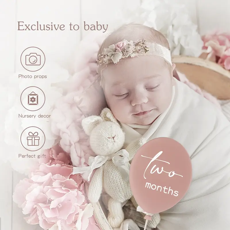 13Pcs Baby Milestone Monthly Memorial 0-12Monthly Newborn Grow Memorial Acrylic Balloon Shape Card Photography Accessories Gifts