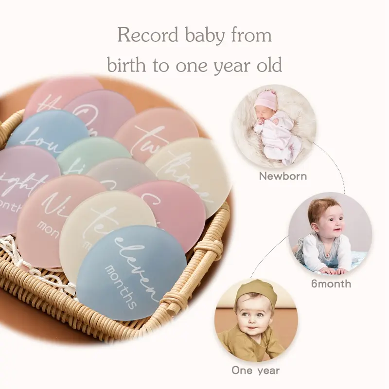 13Pcs Baby Milestone Monthly Memorial 0-12Monthly Newborn Grow Memorial Acrylic Balloon Shape Card Photography Accessories Gifts