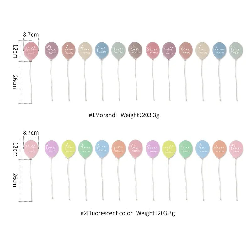 13Pcs Baby Milestone Monthly Memorial 0-12Monthly Newborn Grow Memorial Acrylic Balloon Shape Card Photography Accessories Gifts