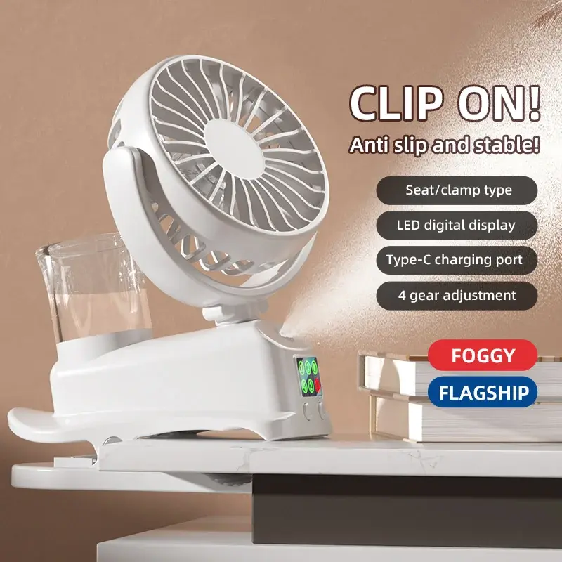 Refrigerating Clip Spray Fan Rechargeable Office Dormitory Outdoor Multi-Functional Desktop Clip Fan Moisturizing