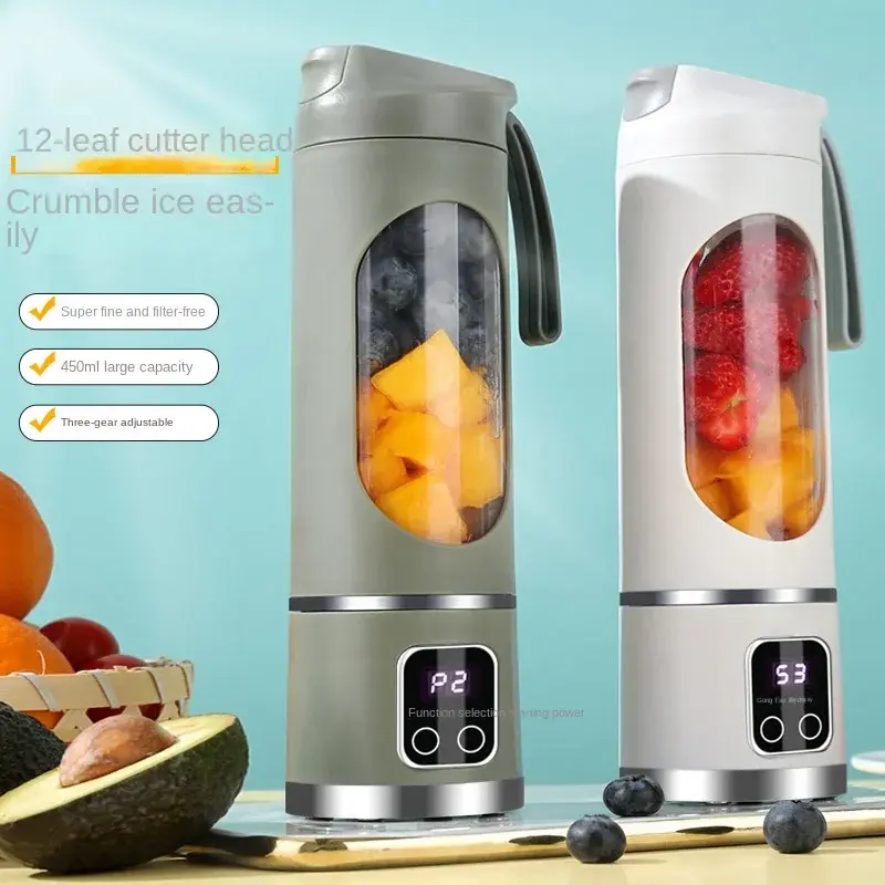 Portable Juice Cup Household Mixer Machine Crushed  Electric Juicer With 3 Speed 450ML Large Capacity Digital Display Juice Cup