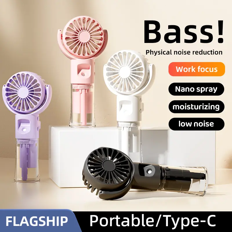 New Handheld Fan USB Rechargeable Portable Hanging Neck Misting Fan Adjustable Speed Spray Water Mist Fan Outdoor Camping Travel