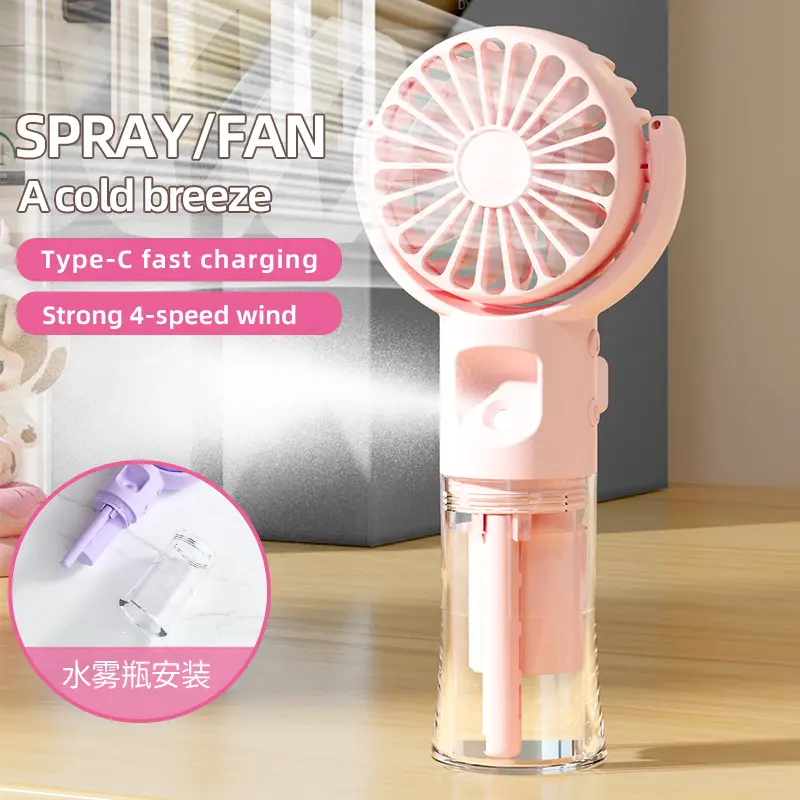 New Handheld Fan USB Rechargeable Portable Hanging Neck Misting Fan Adjustable Speed Spray Water Mist Fan Outdoor Camping Travel