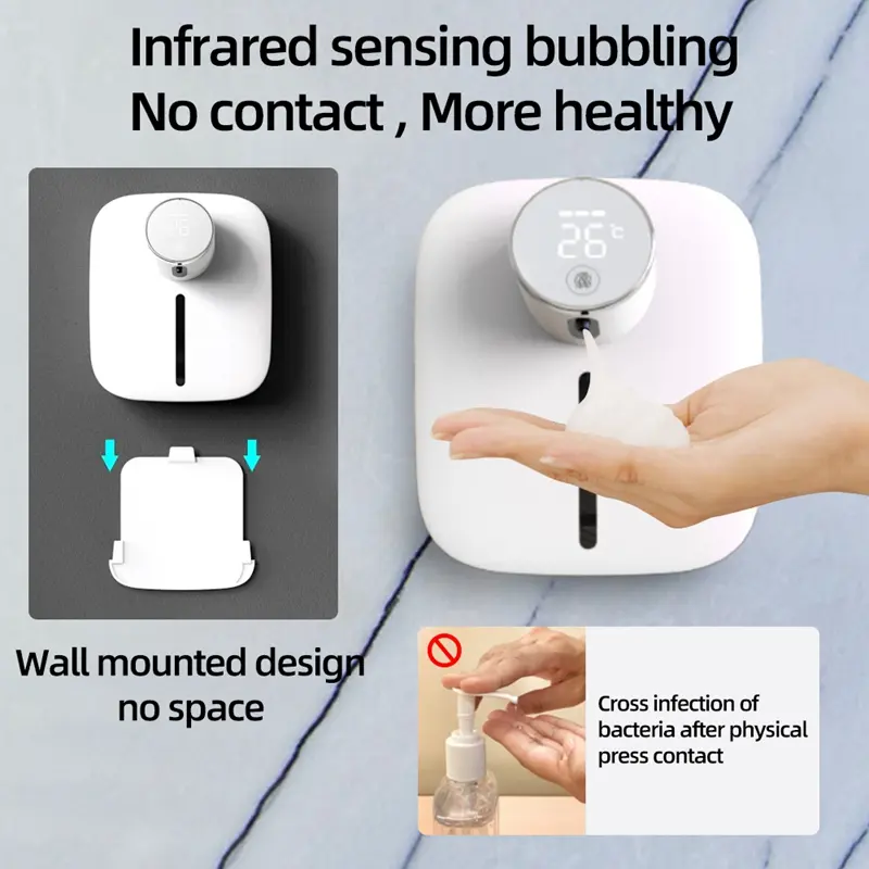 Hot Soap Dispenser Automatic Wall-mounted Rechargeable Temperature Display Liquid Foam Soap Dispensers Hand Sanitizer Machine