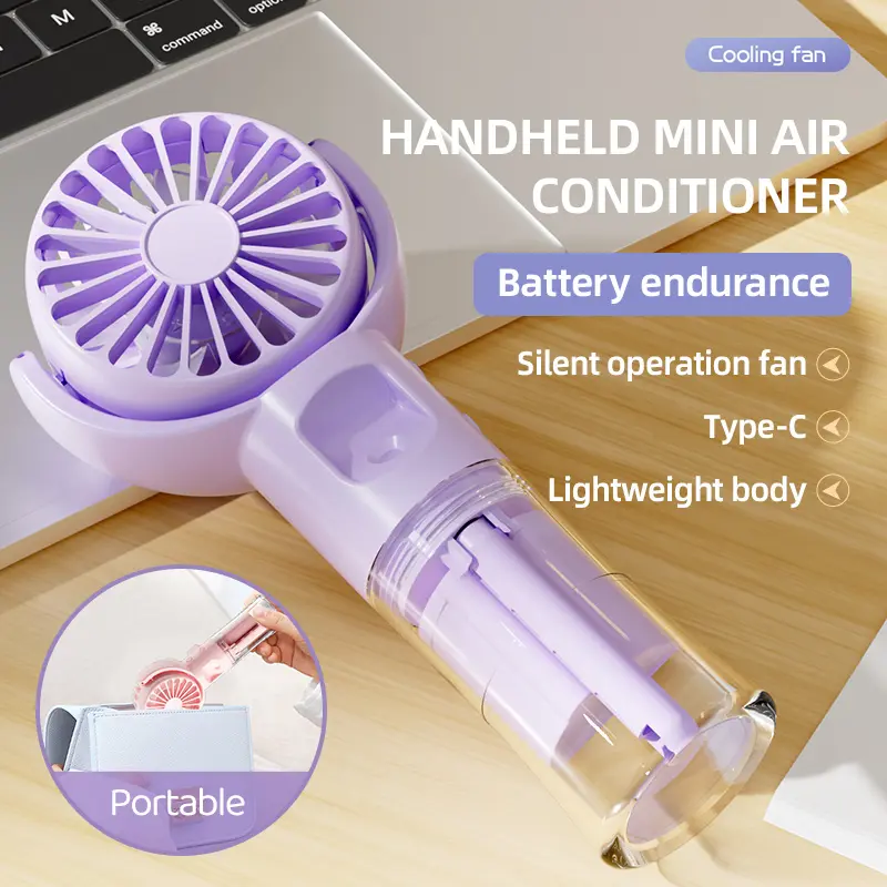 New Handheld Fan USB Rechargeable Portable Hanging Neck Misting Fan Adjustable Speed Spray Water Mist Fan Outdoor Camping Travel