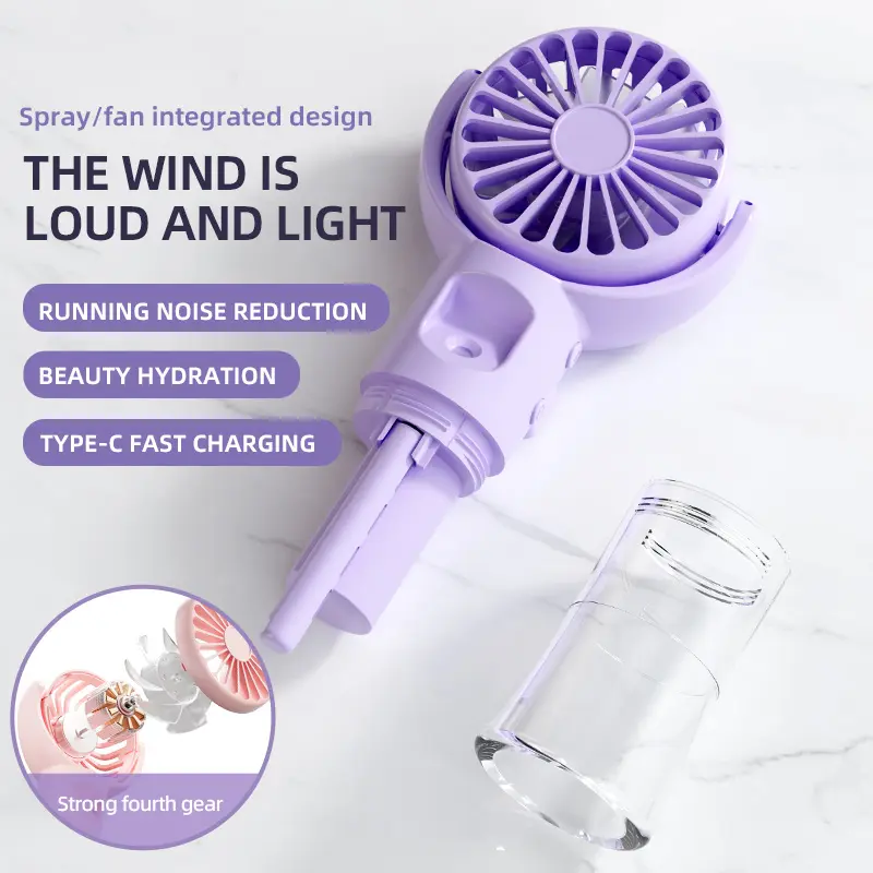 New Handheld Fan USB Rechargeable Portable Hanging Neck Misting Fan Adjustable Speed Spray Water Mist Fan Outdoor Camping Travel