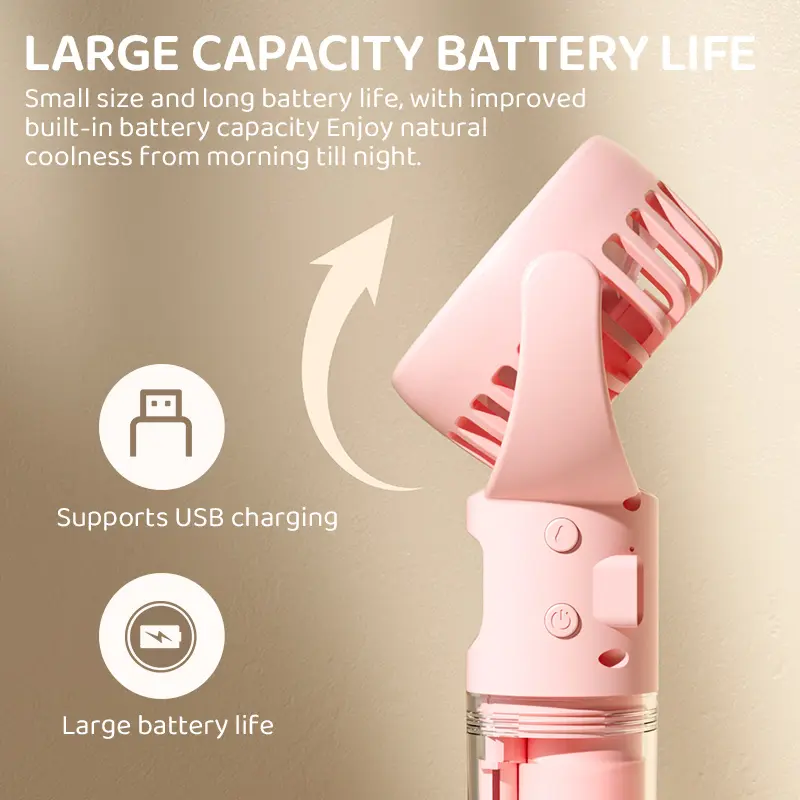 New Handheld Fan USB Rechargeable Portable Hanging Neck Misting Fan Adjustable Speed Spray Water Mist Fan Outdoor Camping Travel