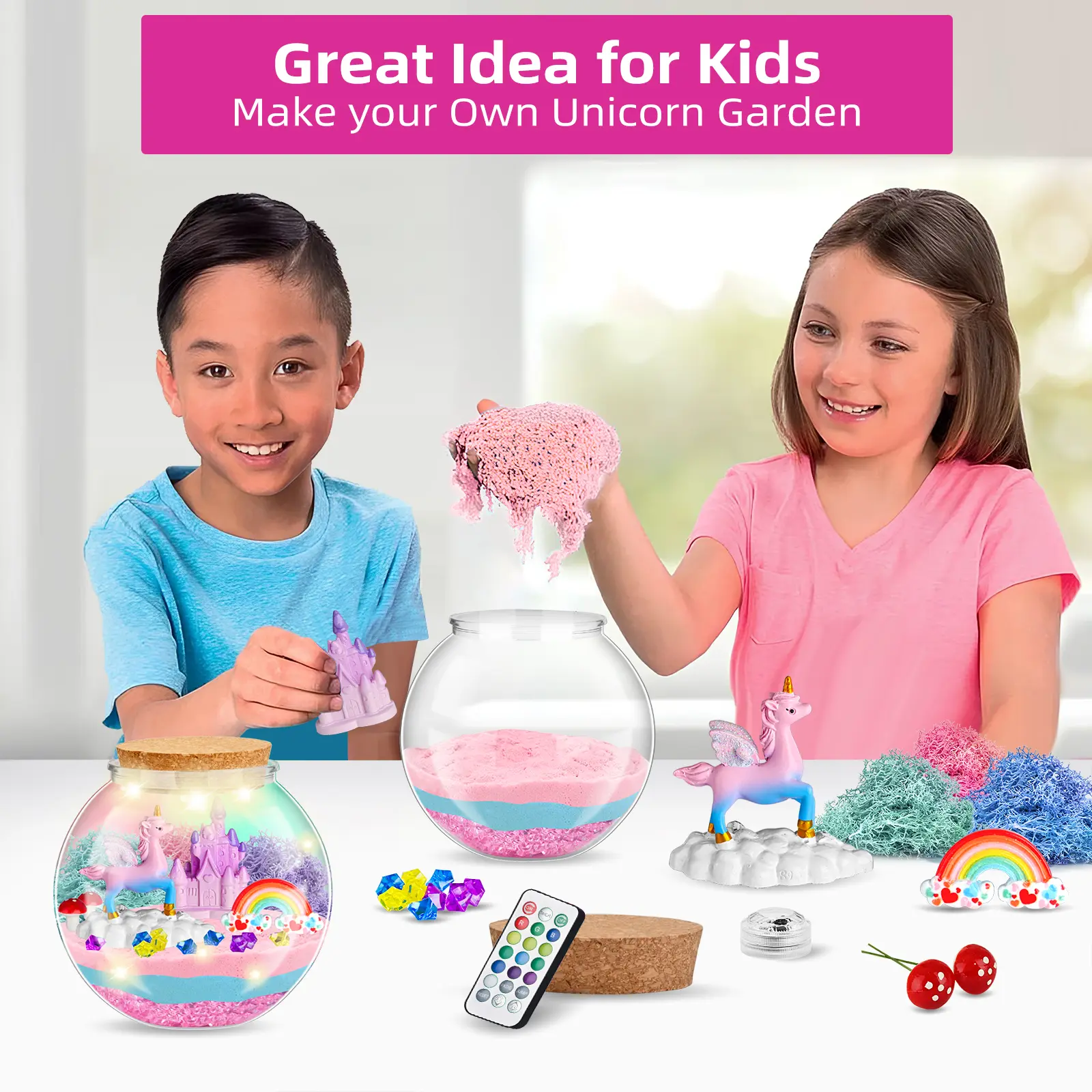DIY Handmade Toys- Children's Radiant Unicorn Glass Container Set - DIY Unicorn Art and Crafts Toys - Birthday Gift for Girls