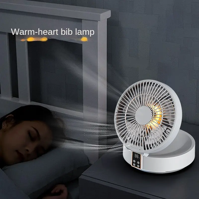 2023 New Fan With Remote Control Portable Wall-hanging Rechargeable Usb Electric Folding Fan Nightlight Air Cooler Household