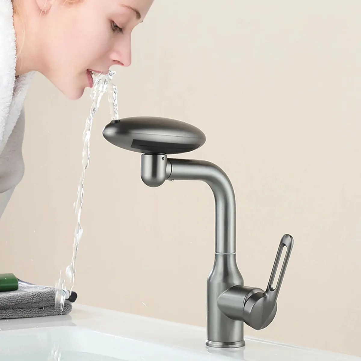 Multi Functional Waterfall Basin Faucet 4 Water Outlet Mode Spray Faucet 360°Rotation,Hot Cold Water Sink Mixer Tap For Bathroom