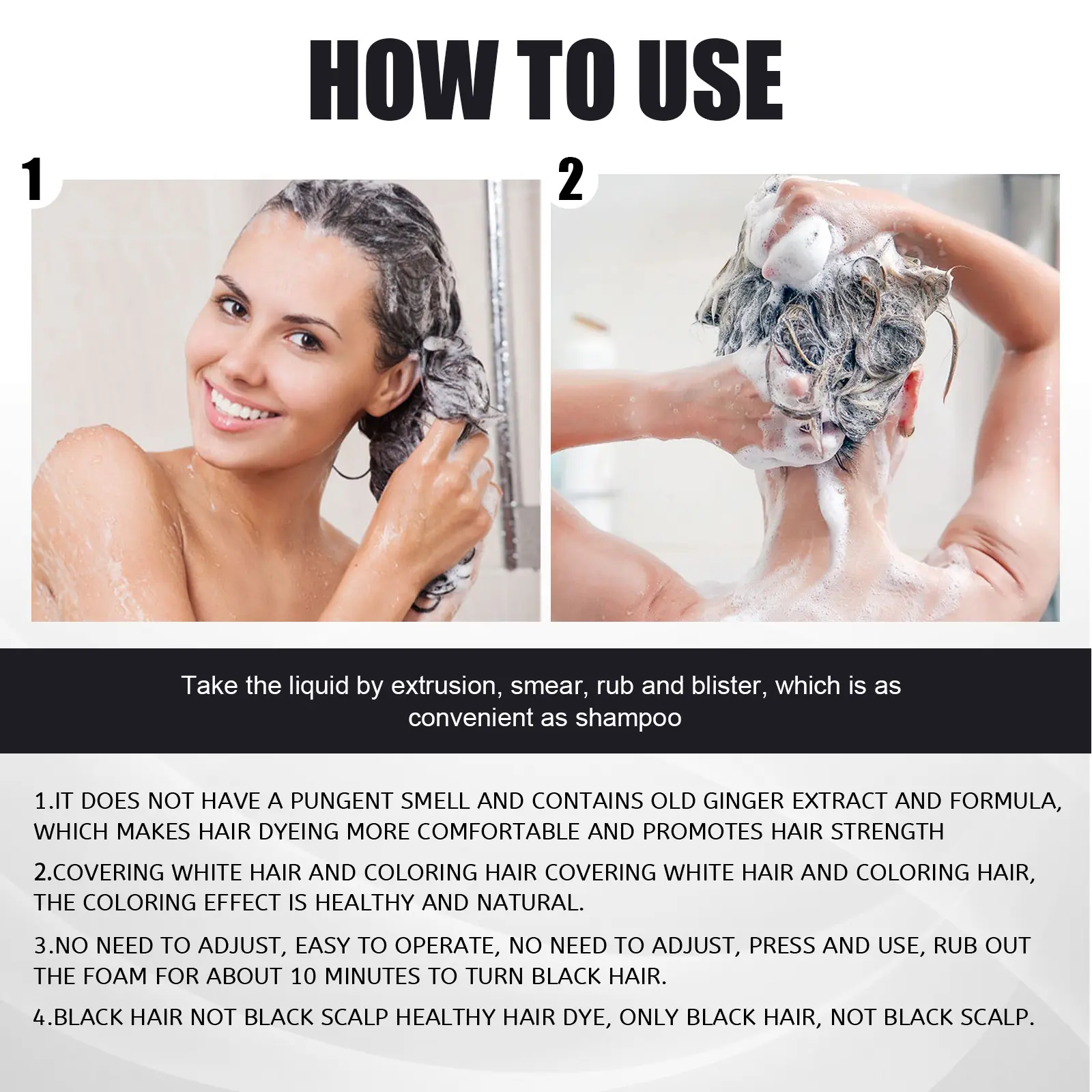 Hair Darkening Shampoo Repair Gray White Natural Color Dye Anti Scalp Itchy Care Dandruff Removal Polygonum Black Hair Shampoo