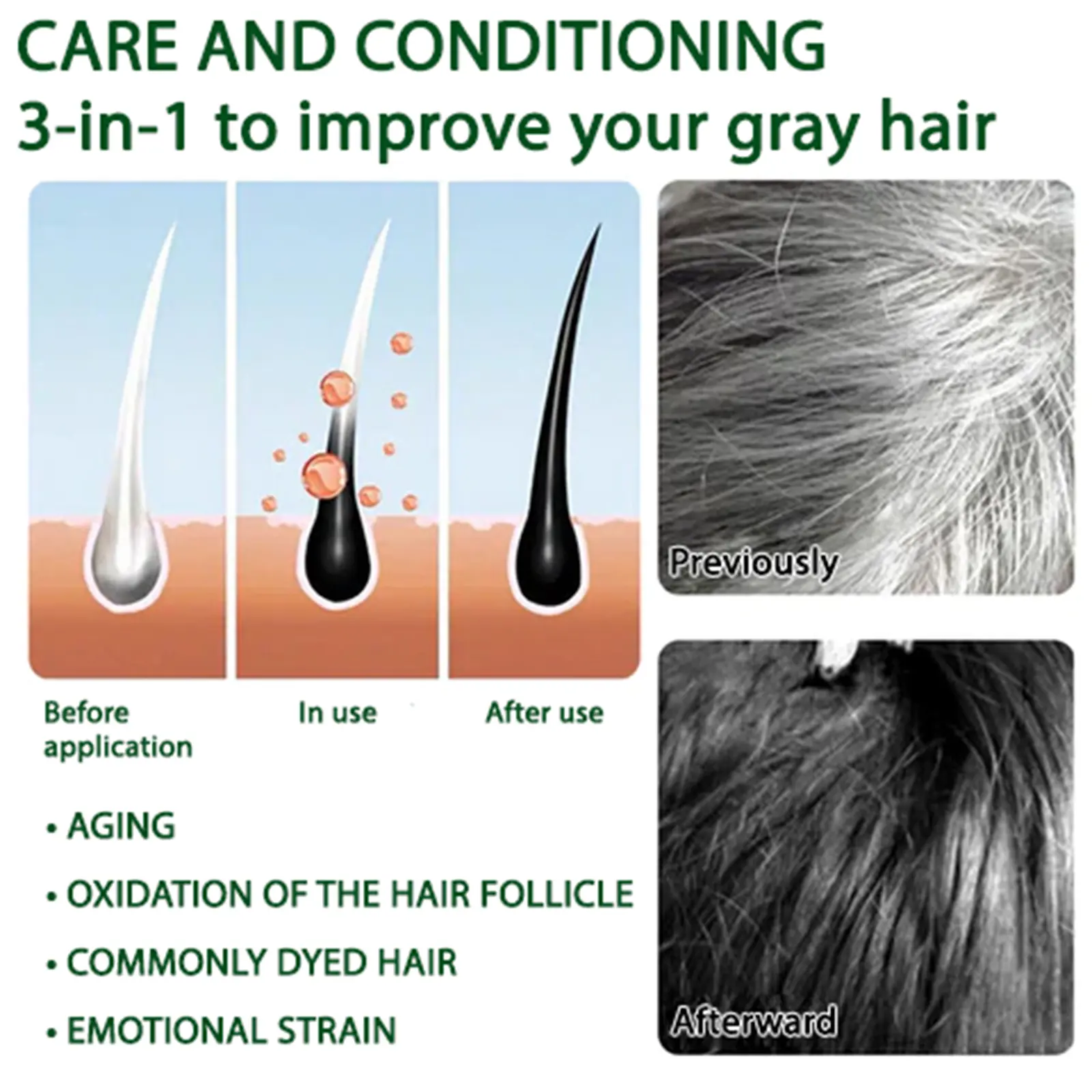 Gray White Hair Treatment Spray White To Black Natural Blackening Reduce Gray Hair Scalp Nourishing Repair Hair Darkening Spray