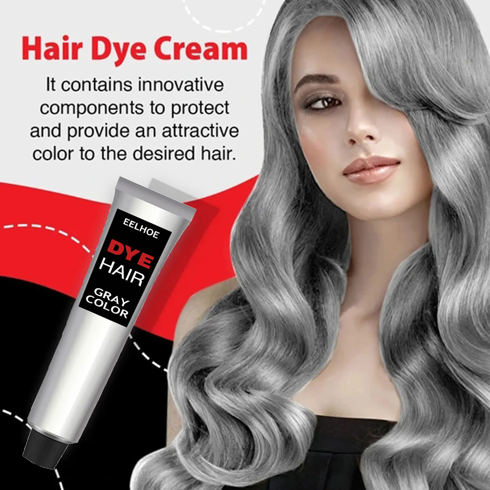 Semi-permanent Silver Gray Hair Dye Natural Hair Dye Cream.Washable Treatment All Day Hold Dye DIY Hairstyle For Party,Cosplay