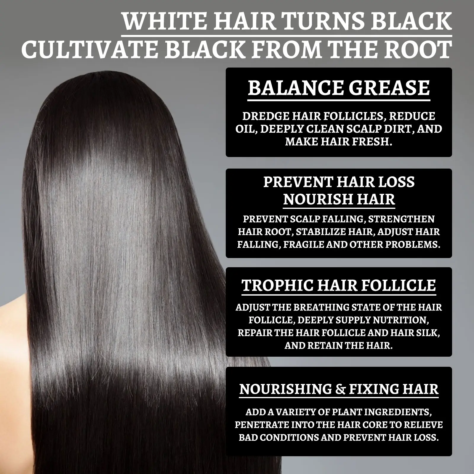 Reying Hair, Hair Darkening , Organic Ganoderma Nutrient Hair Reverse 30ML Black Ganoderma nourishes hair and strengthens it