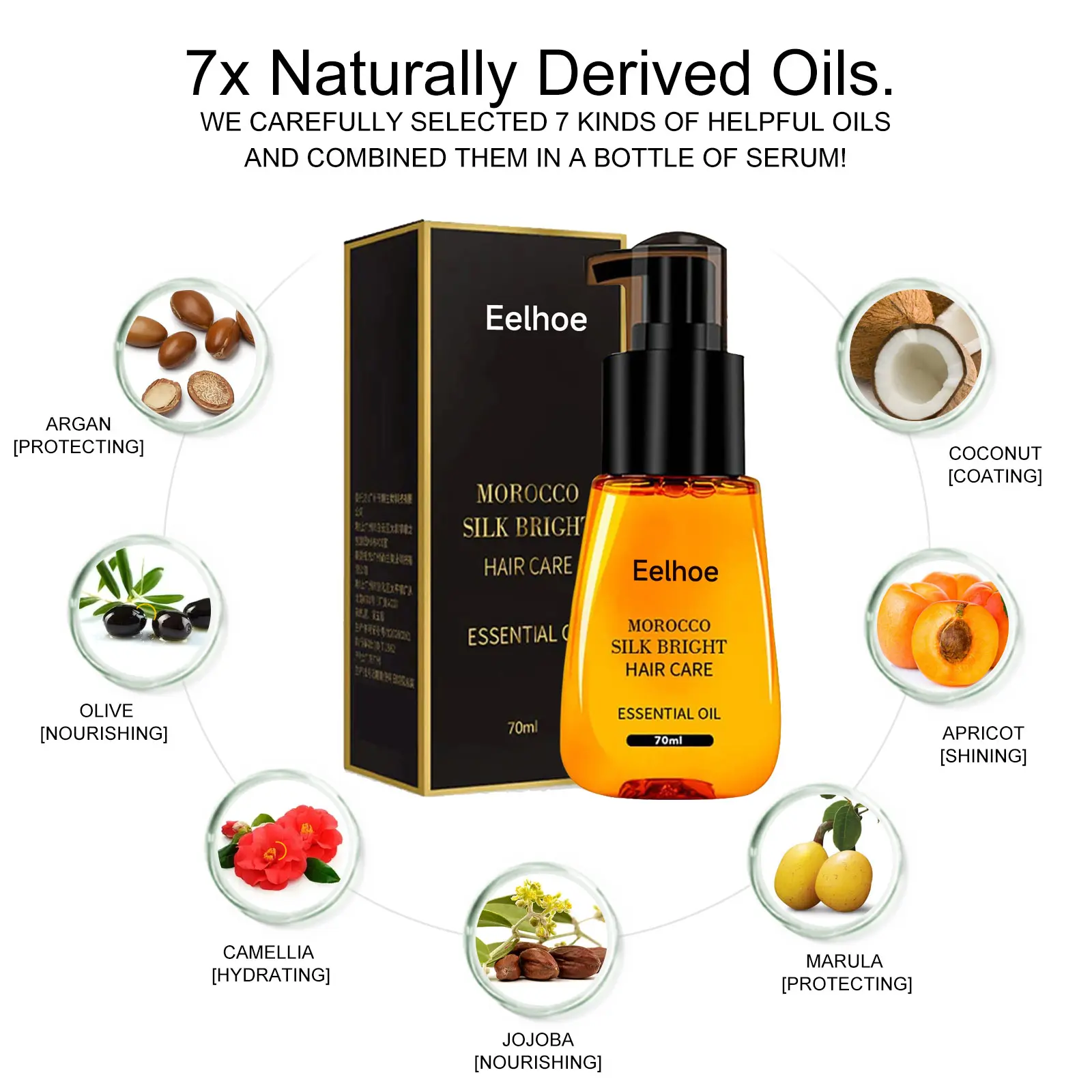EELHOE 70ml Frizz Hair , Morocco Silk Bright Hair Care, frizz Hair , Hair Care Oil Reduce Dry Hair Anti-split end hair serum