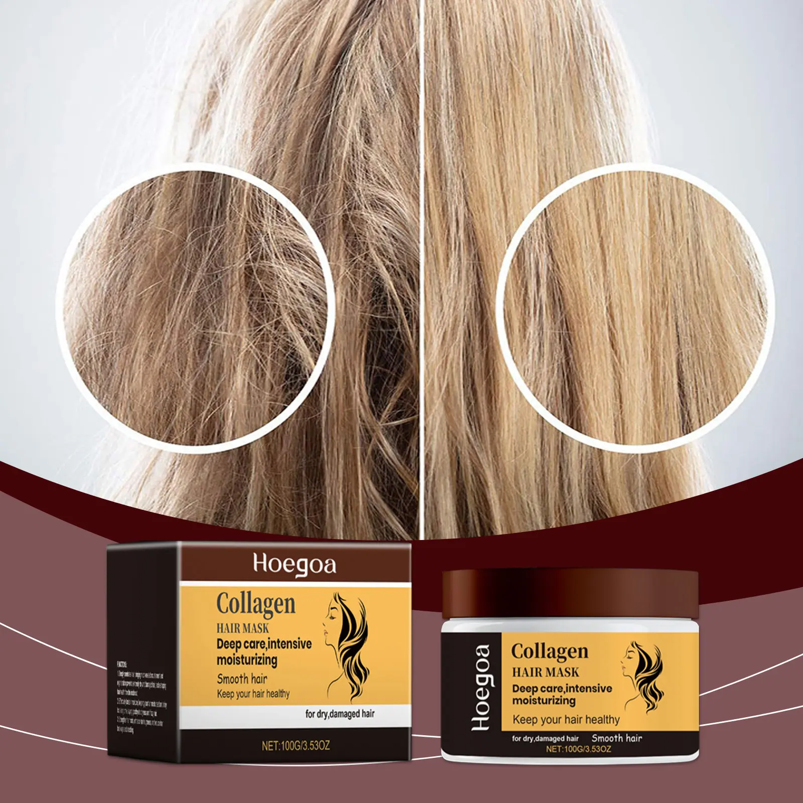 2024 New Collagen Hair Mask Moisturizing Hair Mask Frizzy Hair Deeply Penetrates Locks In Moisture Strengthen Hair 100g
