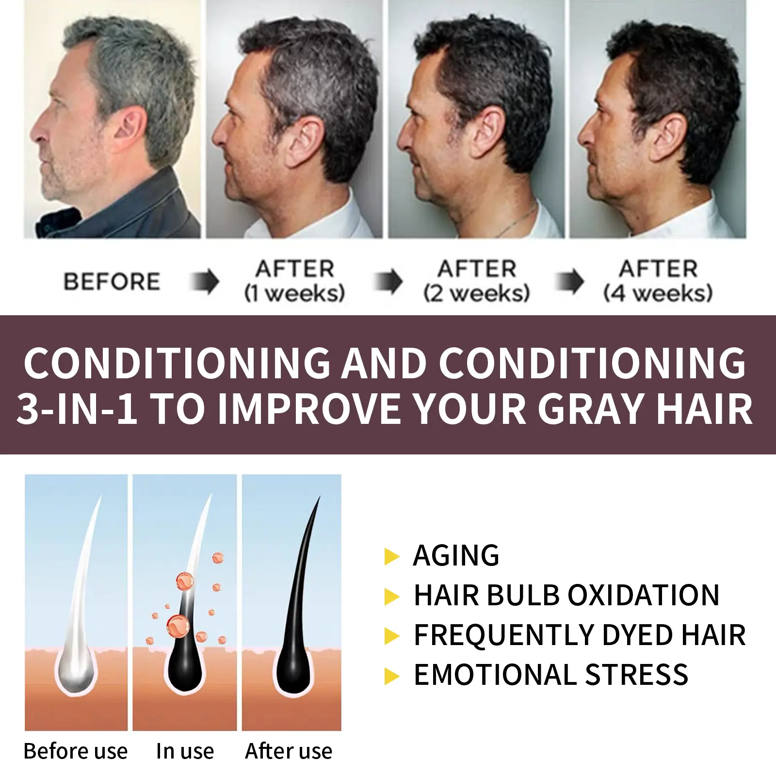 Hair Darkening Spray Anti Grey Hair White to Black Natural Color Repair Moisturizing Scalp Nourish Frizzy Damaged Essential Oil