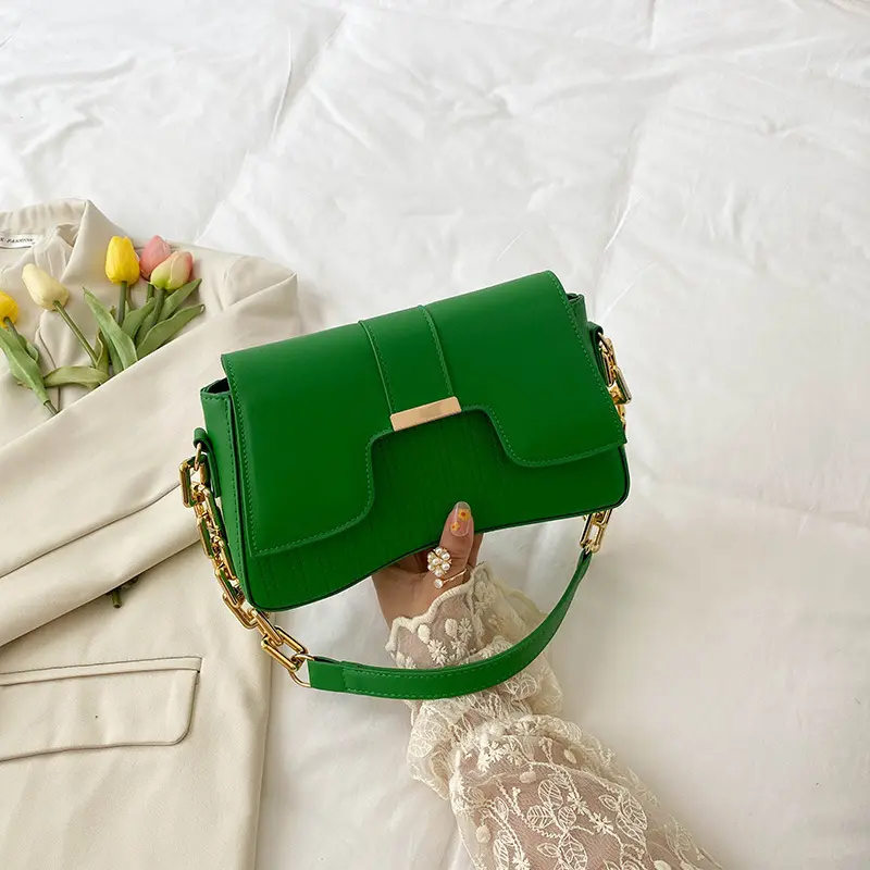 Fashion Acrylic Chain Shoulder Bag Ladies Handbags Casual Solid PU Leather Underarm Bags for Women Daily Used Clutch Purse сумка