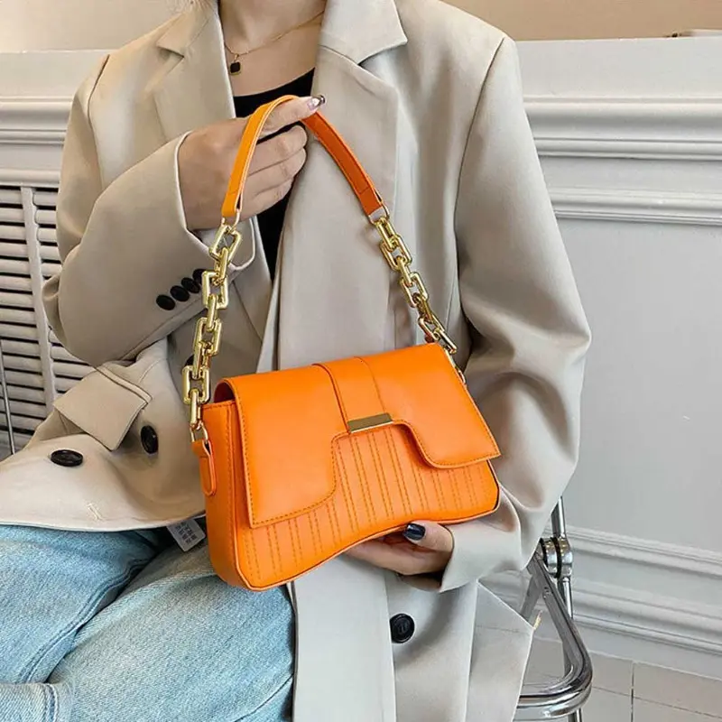 Fashion Acrylic Chain Shoulder Bag Ladies Handbags Casual Solid PU Leather Underarm Bags for Women Daily Used Clutch Purse сумка