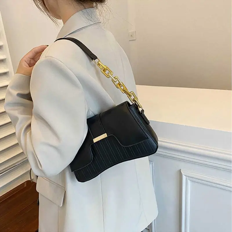 Fashion Acrylic Chain Shoulder Bag Ladies Handbags Casual Solid PU Leather Underarm Bags for Women Daily Used Clutch Purse сумка