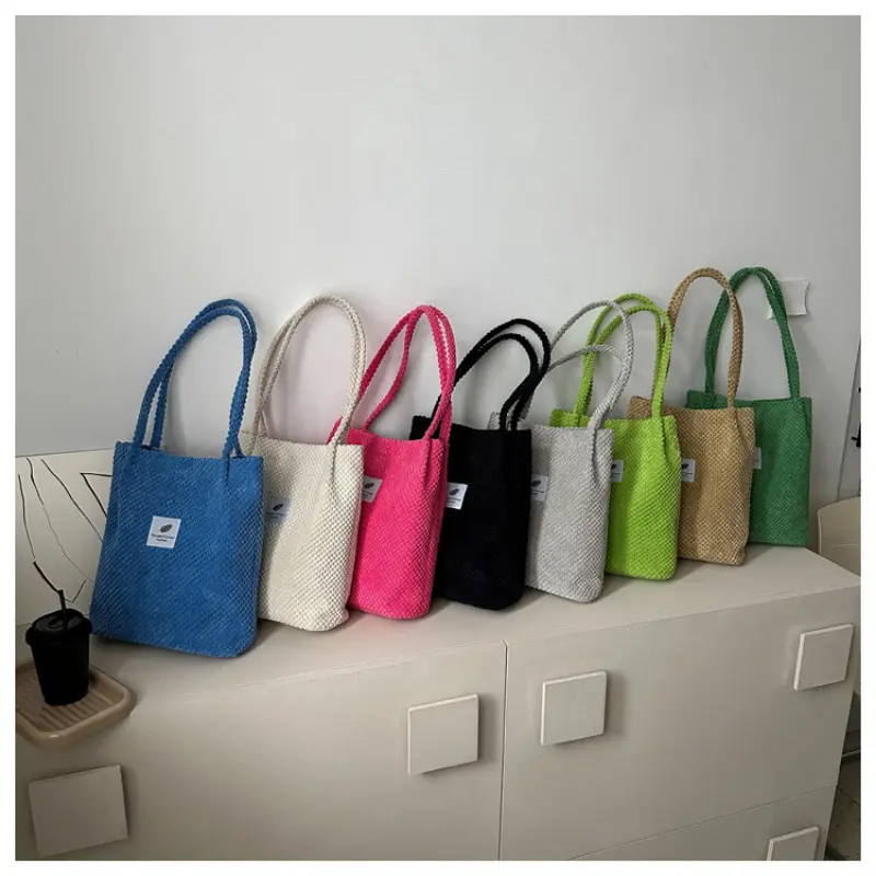 2023 Arts Shoulder Bags For Women New Canvas Bucket Handbags Corduroy Fashion Casual Bags Solid Color Famous Brand Bags