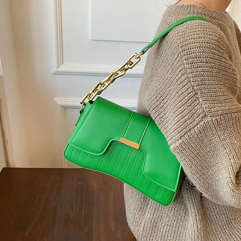 Fashion Acrylic Chain Shoulder Bag Ladies Handbags Casual Solid PU Leather Underarm Bags for Women Daily Used Clutch Purse сумка