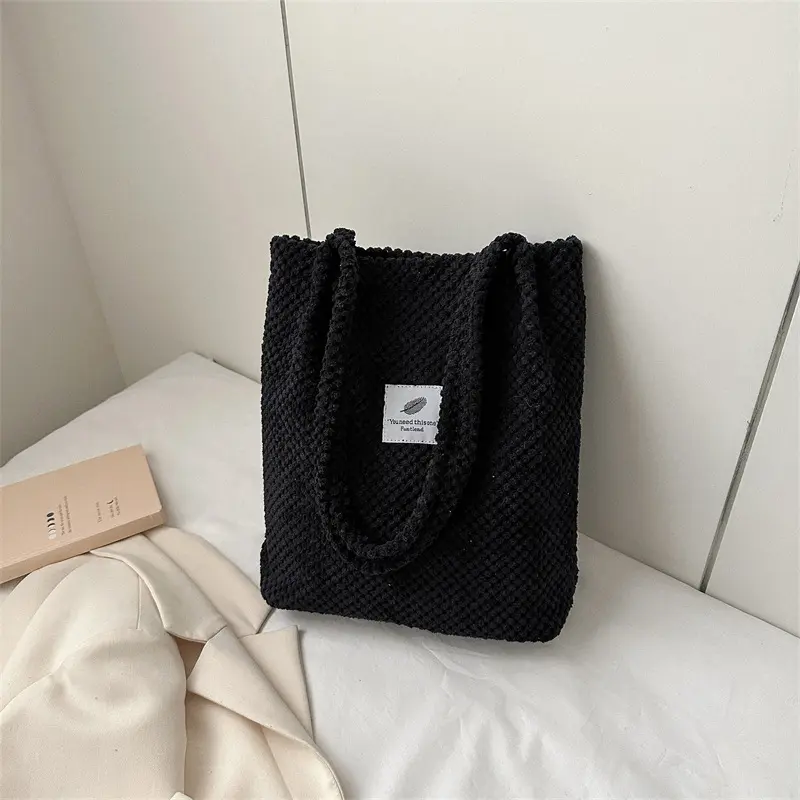 2023 Arts Shoulder Bags For Women New Canvas Bucket Handbags Corduroy Fashion Casual Bags Solid Color Famous Brand Bags