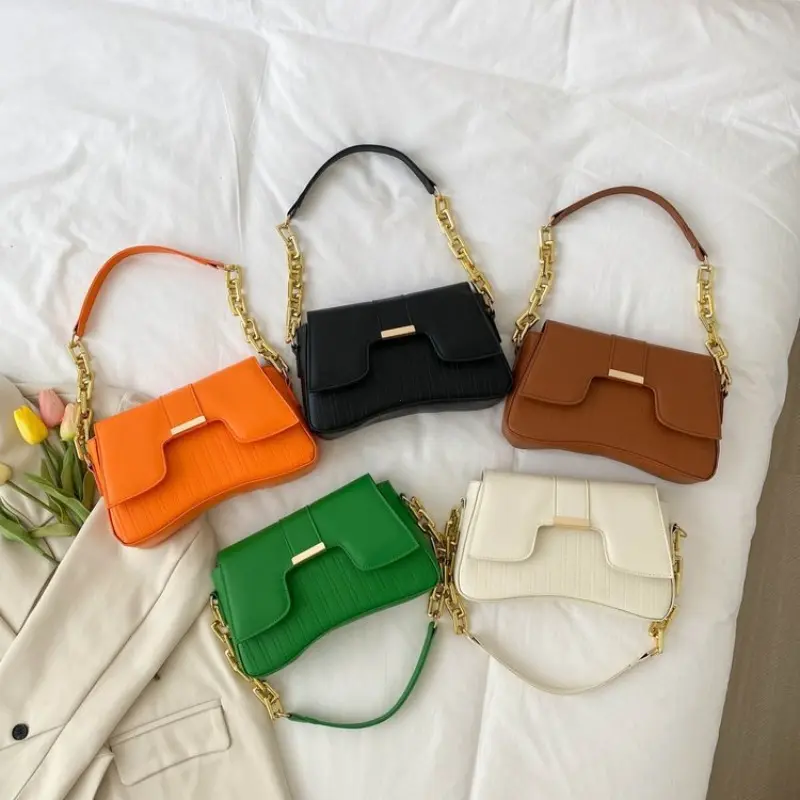 Fashion Acrylic Chain Shoulder Bag Ladies Handbags Casual Solid PU Leather Underarm Bags for Women Daily Used Clutch Purse сумка