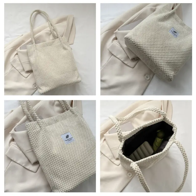 2023 Arts Shoulder Bags For Women New Canvas Bucket Handbags Corduroy Fashion Casual Bags Solid Color Famous Brand Bags