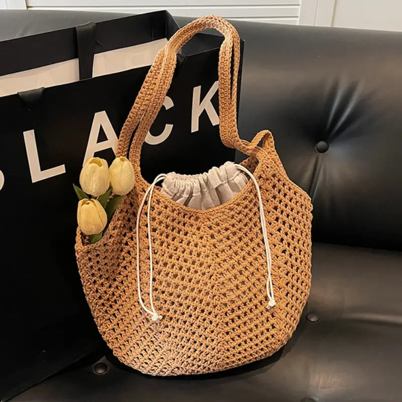 Chic Simple Lady Large Capacity Shoulder Bags Shopping Beach Bag for Women Casual Straw Woven Tote Bag Female Handbag Purses