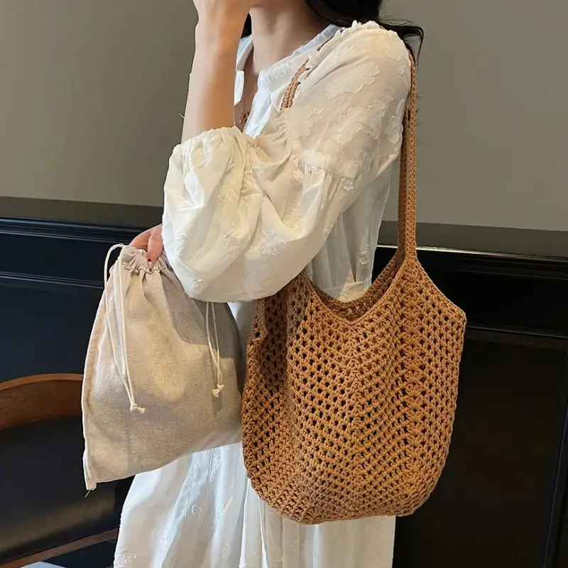 Chic Simple Lady Large Capacity Shoulder Bags Shopping Beach Bag for Women Casual Straw Woven Tote Bag Female Handbag Purses