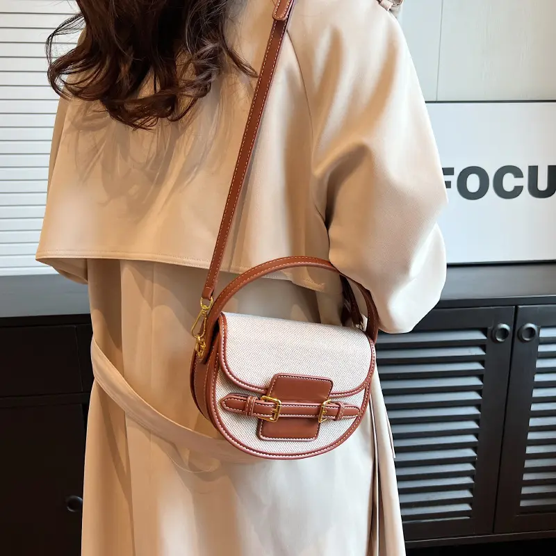New Design Women Canvas Small Shoulder Bag Fashion Purses Retro PU Leather Female Saddle Bags Laides Cross Body Bags