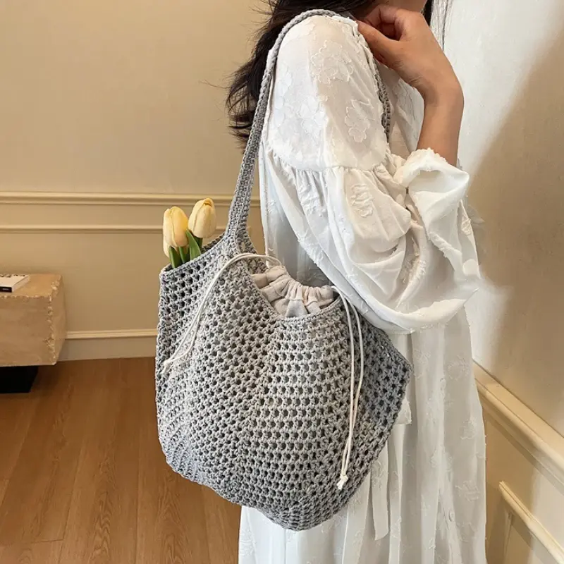 Chic Simple Lady Large Capacity Shoulder Bags Shopping Beach Bag for Women Casual Straw Woven Tote Bag Female Handbag Purses
