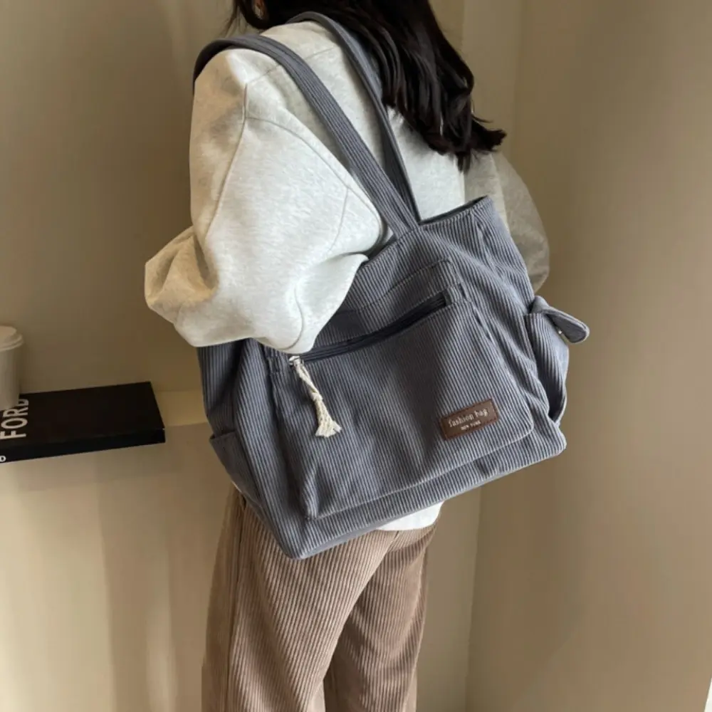 Simple Retro Corduroy Messenger Bags Casual Women Large Capacity Tote Bag Versatile lady Shoulder Bag with Zipper Female Handbag