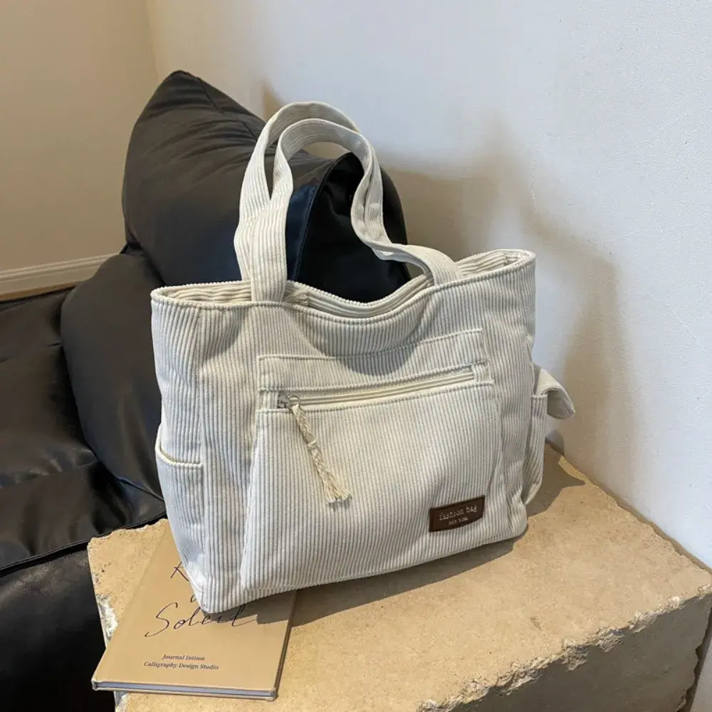 Simple Retro Corduroy Messenger Bags Casual Women Large Capacity Tote Bag Versatile lady Shoulder Bag with Zipper Female Handbag