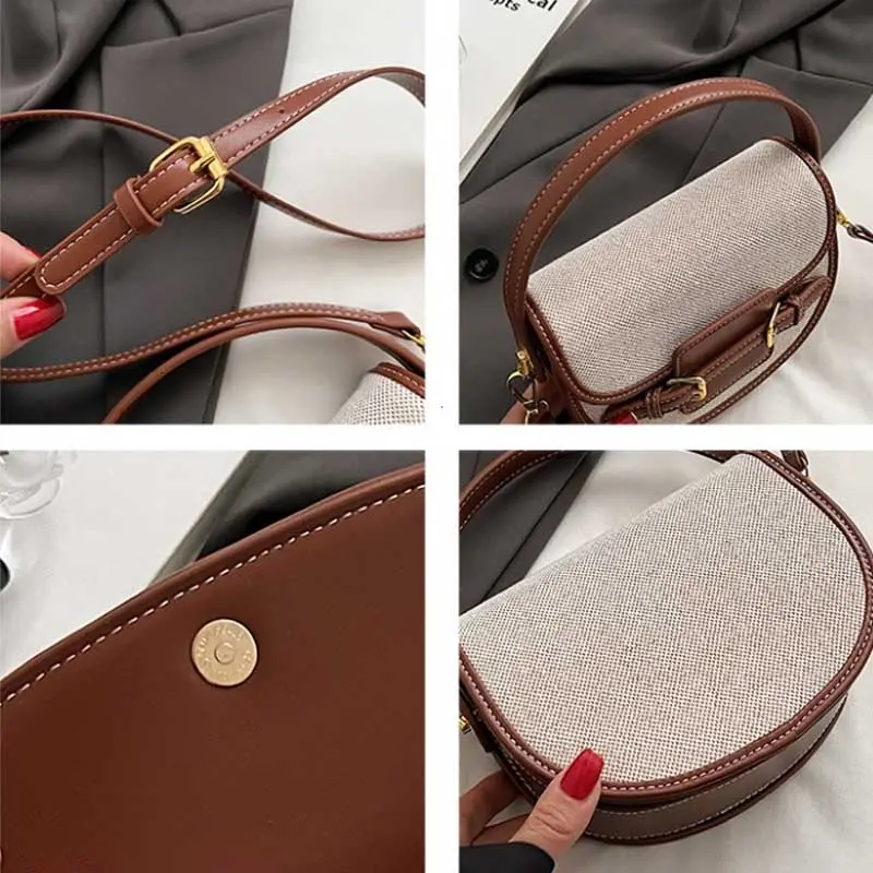 New Design Women Canvas Small Shoulder Bag Fashion Purses Retro PU Leather Female Saddle Bags Laides Cross Body Bags