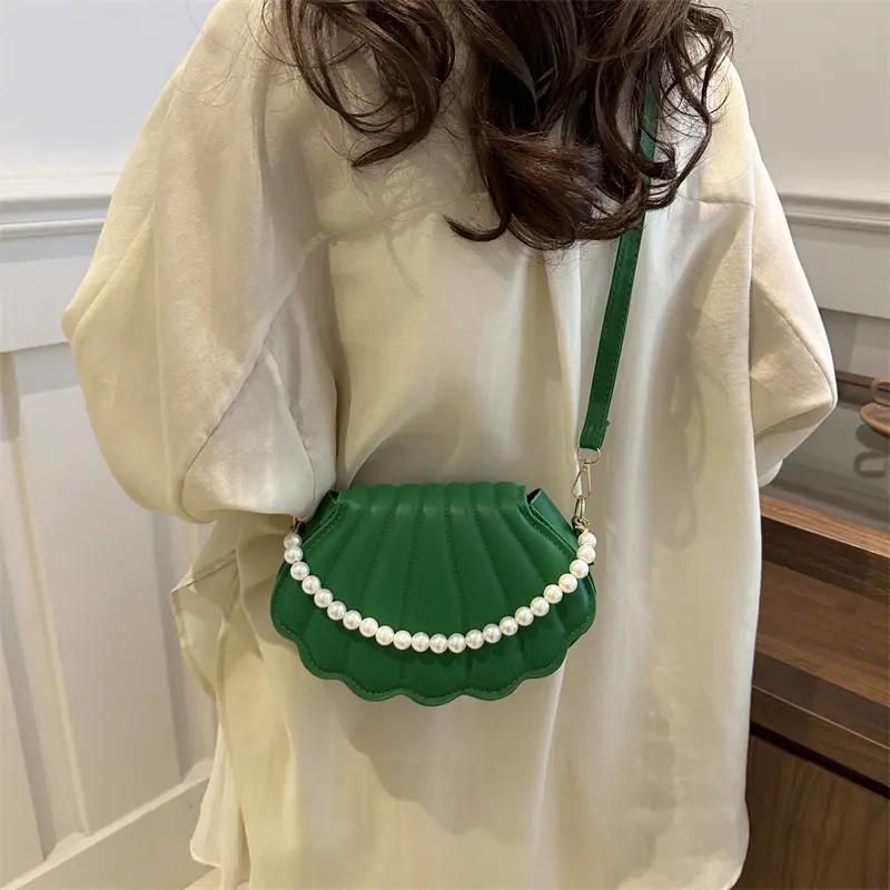 High Quality Shell women Shoulder Bag Minimalist with Pearls Design Crossbody Bag Vintage PU Leather Handbag for Women Girls