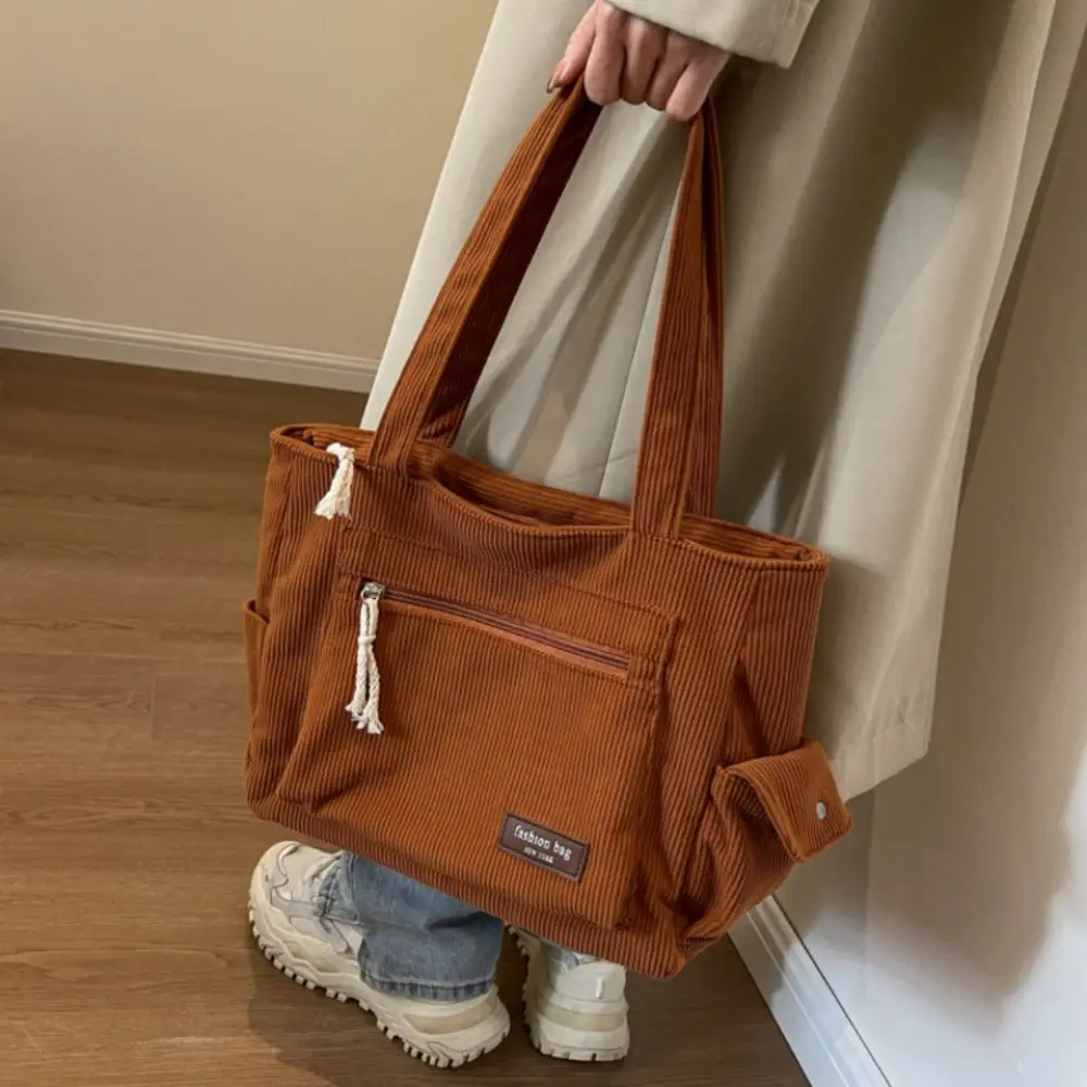 Simple Retro Corduroy Messenger Bags Casual Women Large Capacity Tote Bag Versatile lady Shoulder Bag with Zipper Female Handbag