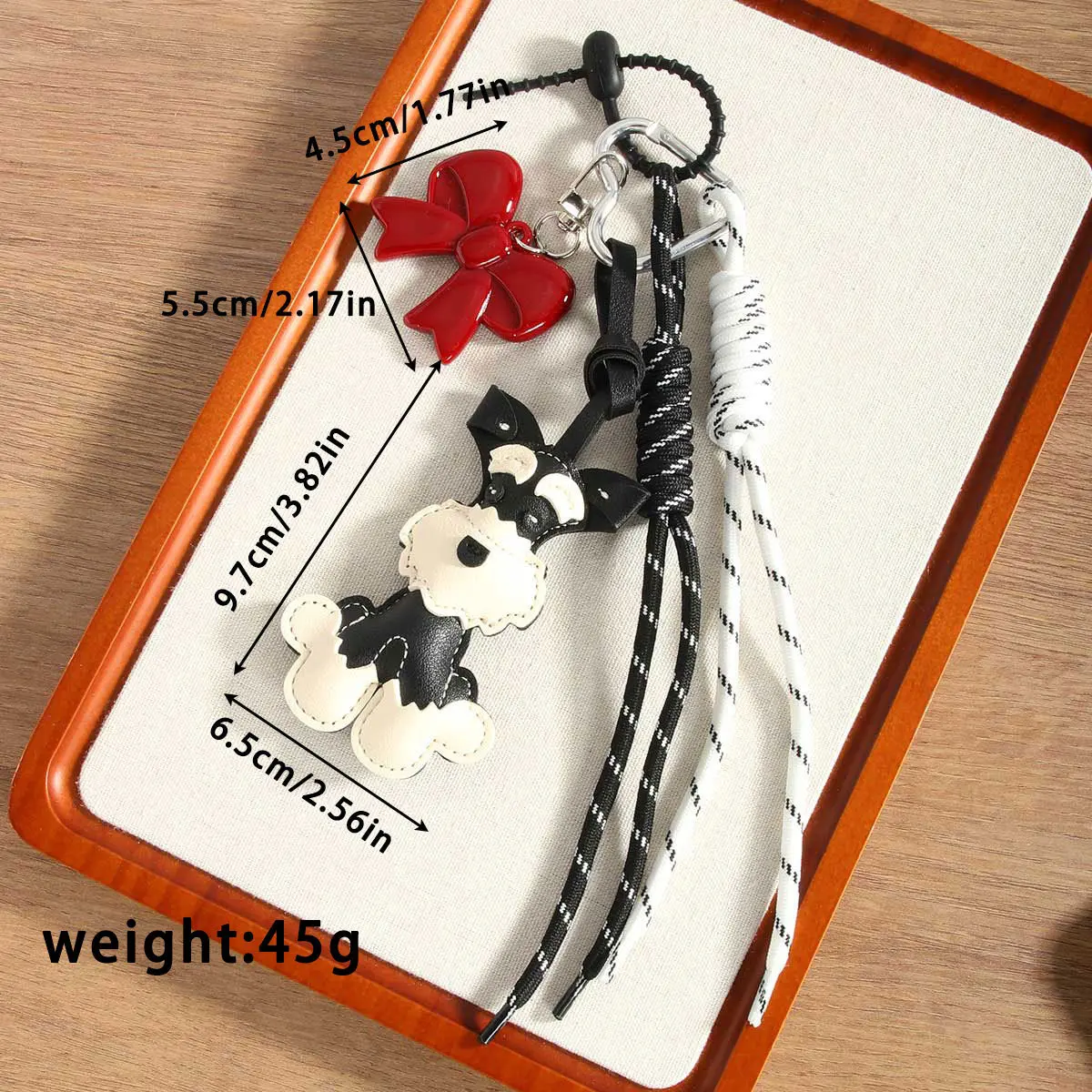 Cute PU Leather Schnauzer Keychain Cute Puppy Dog PU Leather Hanger Animal Car Keyring Bag Pendant Women Creative Bag Accessory