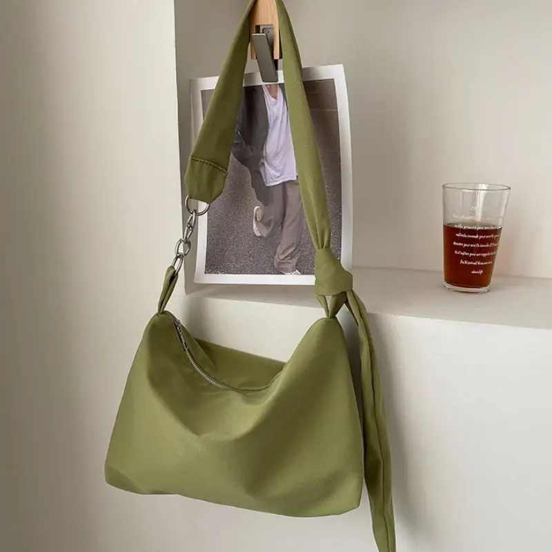 Black Crossbody for Women Girls Handbag Shopper Casual Solid Simple Chain Knotted Straps Messenger Shoulder Totes Bags