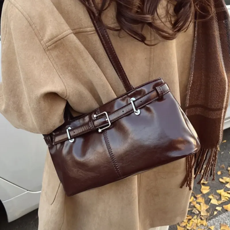 Y2K Vintage Lady Underarm Bag Stylish Women Zipper Shoulder Bags Retro Pu Leather Commuting Bag for Women Handbags bolso mujer