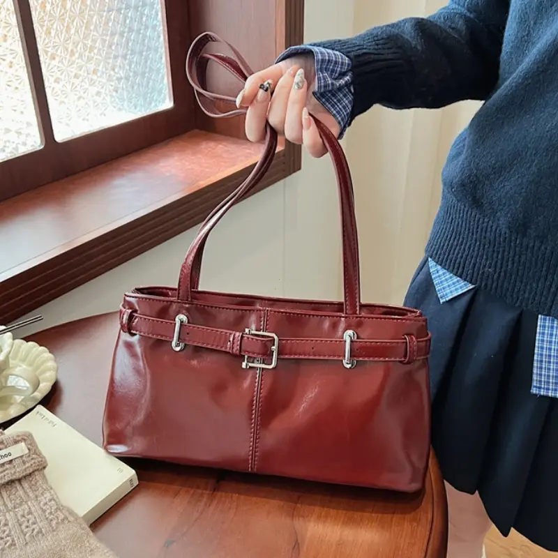 Y2K Vintage Lady Underarm Bag Stylish Women Zipper Shoulder Bags Retro Pu Leather Commuting Bag for Women Handbags bolso mujer
