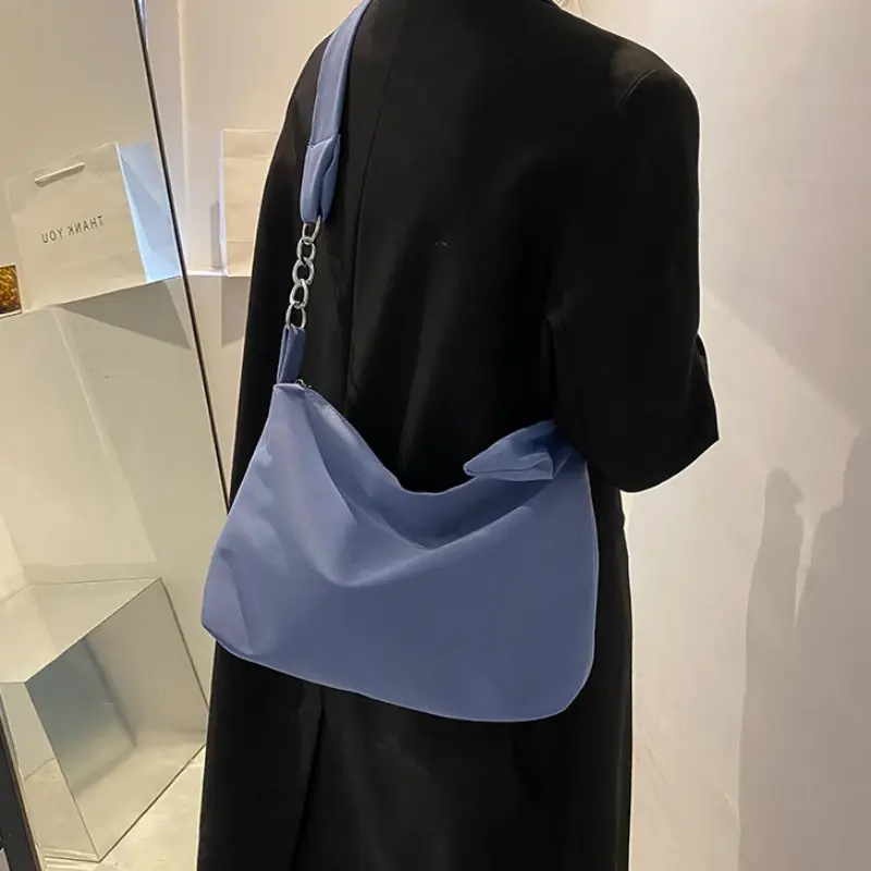 Black Crossbody for Women Girls Handbag Shopper Casual Solid Simple Chain Knotted Straps Messenger Shoulder Totes Bags