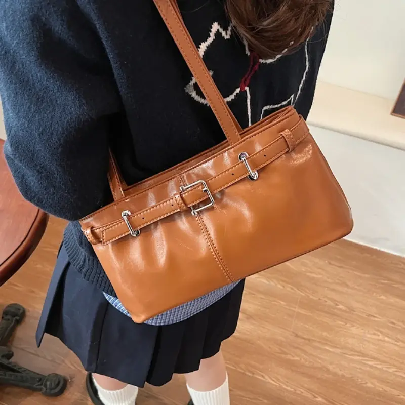 Y2K Vintage Lady Underarm Bag Stylish Women Zipper Shoulder Bags Retro Pu Leather Commuting Bag for Women Handbags bolso mujer