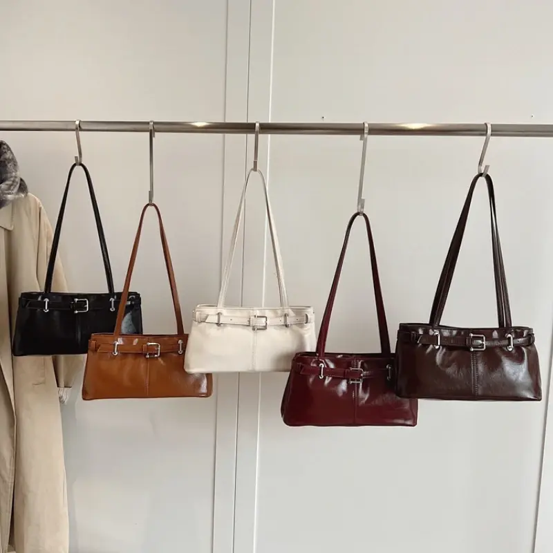 Y2K Vintage Lady Underarm Bag Stylish Women Zipper Shoulder Bags Retro Pu Leather Commuting Bag for Women Handbags bolso mujer