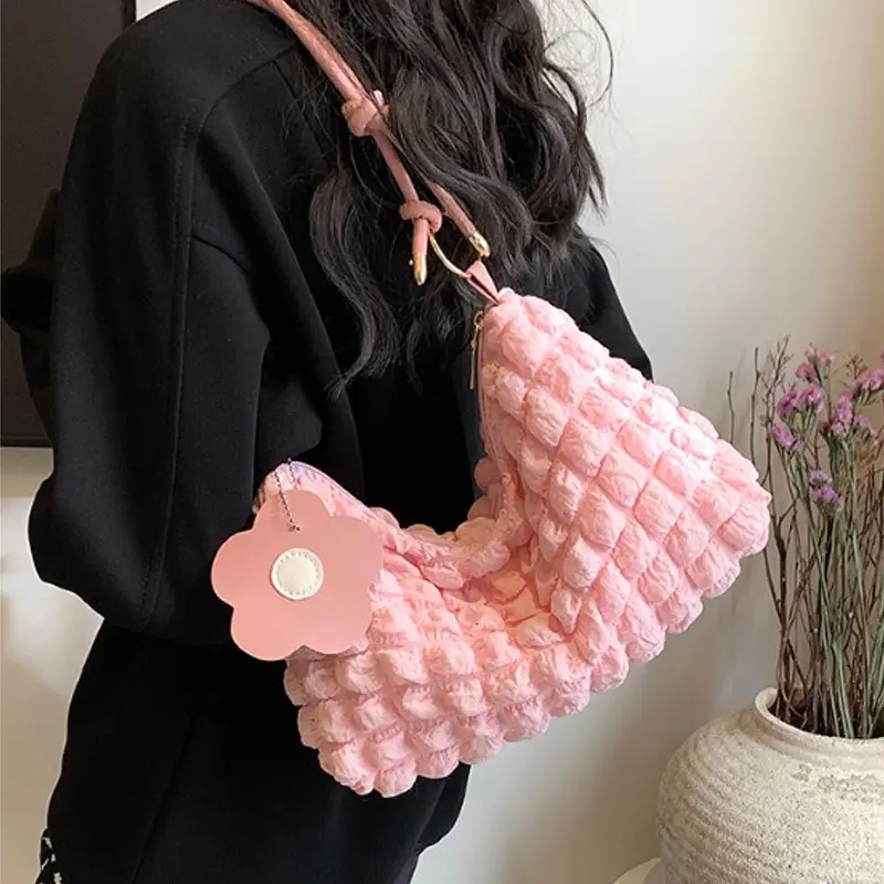 Trend Cloud Lady Underarm Bag Handbags for Woman Retro Designer Flower Pleated Woman Shoulder Bag Soft Female Commuting Purse